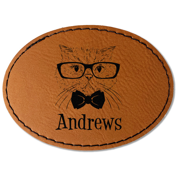 Custom Hipster Cats Faux Leather Iron On Patch - Oval (Personalized)