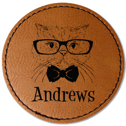 Hipster Cats Faux Leather Iron On Patch - Round (Personalized)