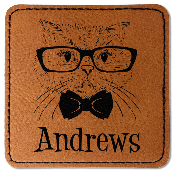Custom Hipster Cats Faux Leather Iron On Patch - Square (Personalized)
