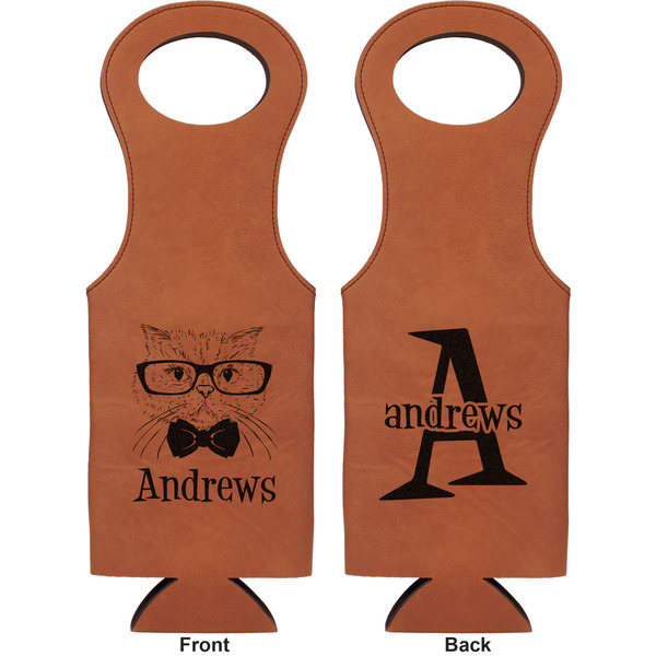 Hipster Cats Leatherette Wine Tote Double Sided - Front and Back