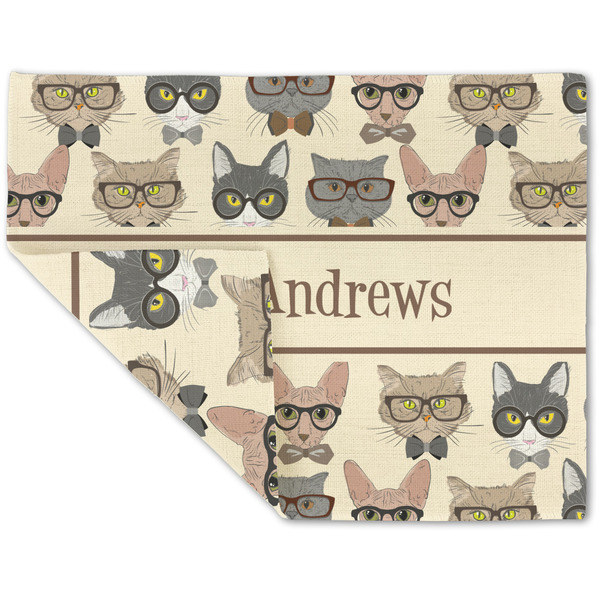 Custom Hipster Cats Double-Sided Linen Placemat - Single w/ Name or Text