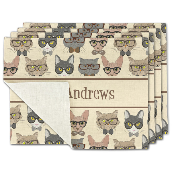 Custom Hipster Cats Single-Sided Linen Placemat - Set of 4 w/ Name or Text