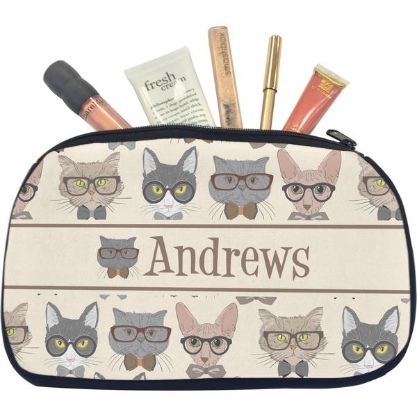 Custom Hipster Cats Makeup / Cosmetic Bag - Medium (Personalized)