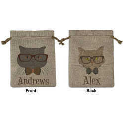 Hipster Cats Medium Burlap Gift Bag - Front & Back (Personalized)