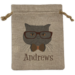 Hipster Cats Medium Burlap Gift Bag - Front (Personalized)