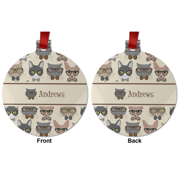 Hipster Cats Metal Ball Ornament - Front and Back