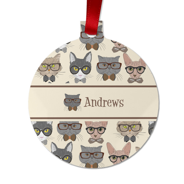 Custom Hipster Cats Metal Ball Ornament - Double Sided w/ Name or Text