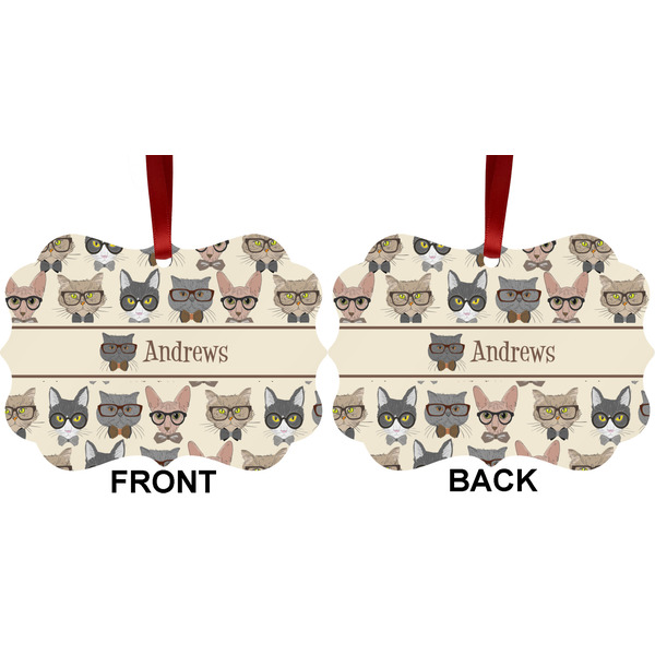 Hipster Cats Metal Benilux Ornament - Front and Back (APPROVAL)