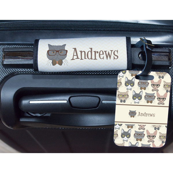 Hipster Cats Metal Luggage Tag & Handle Wrap - In Context