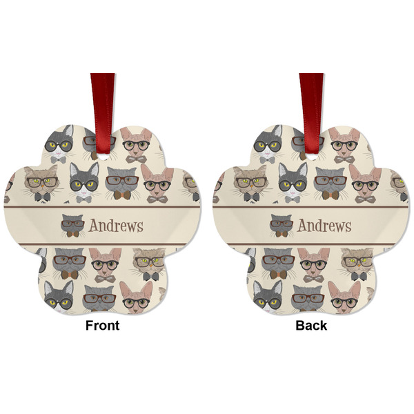Hipster Cats Metal Paw Ornament - Front and Back