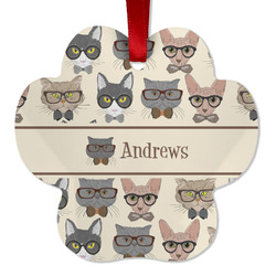 Hipster Cats Metal Paw Ornament - Double Sided w/ Name or Text