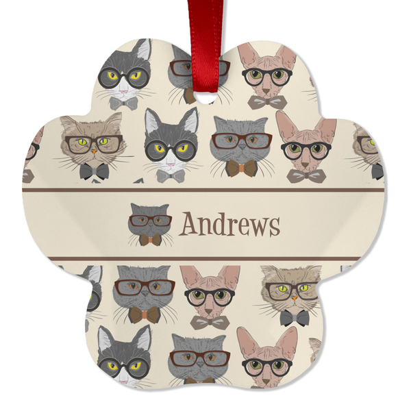 Custom Hipster Cats Metal Paw Ornament - Double Sided w/ Name or Text