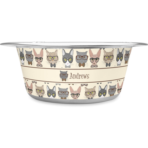 Custom Hipster Cats Stainless Steel Dog Bowl (Personalized)