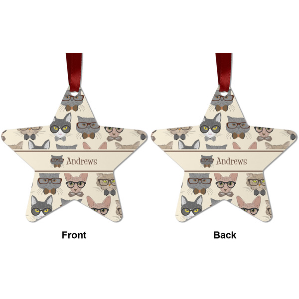 Hipster Cats Metal Star Ornament - Front and Back
