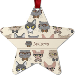 Hipster Cats Metal Star Ornament - Double Sided w/ Name or Text