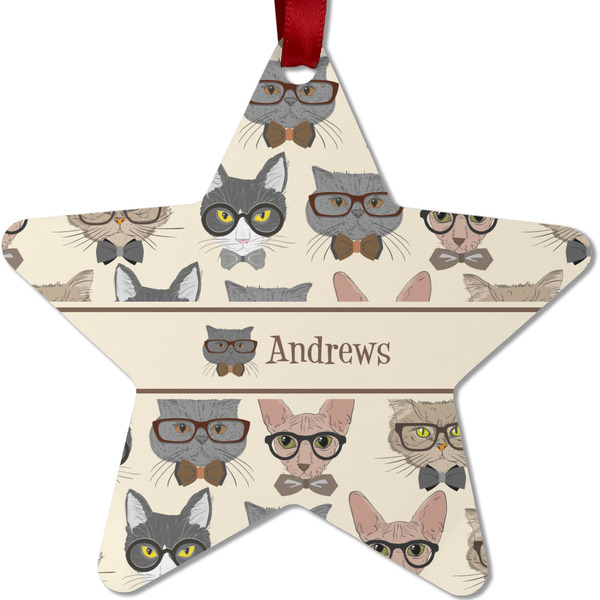 Custom Hipster Cats Metal Star Ornament - Double Sided w/ Name or Text