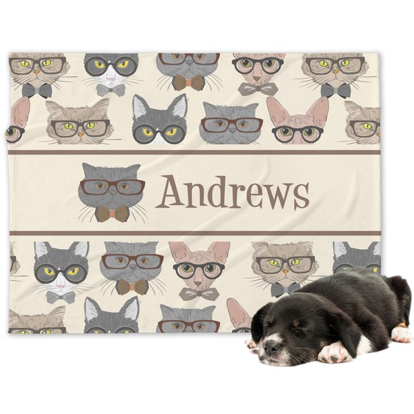 Custom Hipster Cats Dog Blanket - Large (Personalized)