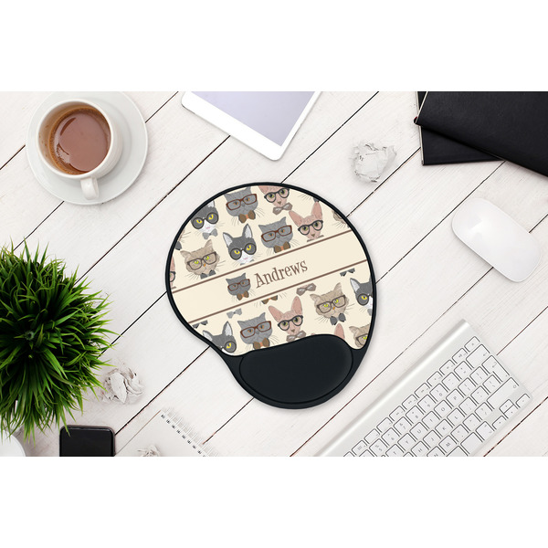 Hipster Cats Mouse Pad with Wrist Rest - LIFESYTLE 1