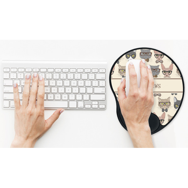 Hipster Cats Mouse Pad with Wrist Rest - LIFESYTLE 2 (in use)