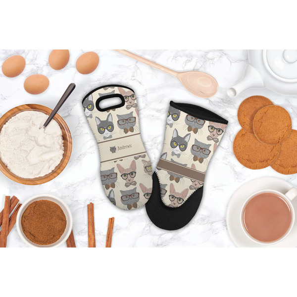 Hipster Cats Neoprene Oven Mitt - Lifestyle Image