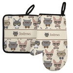 Hipster Cats Left Oven Mitt & Pot Holder Set w/ Name or Text