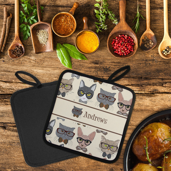 Hipster Cats Neoprene Pot Holder - Set of 2  LIFESTYLE (Flatlay)