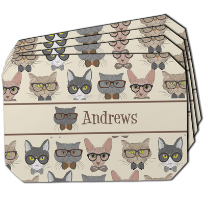 Hipster Cats Dining Table Mat - Octagon w/ Name or Text