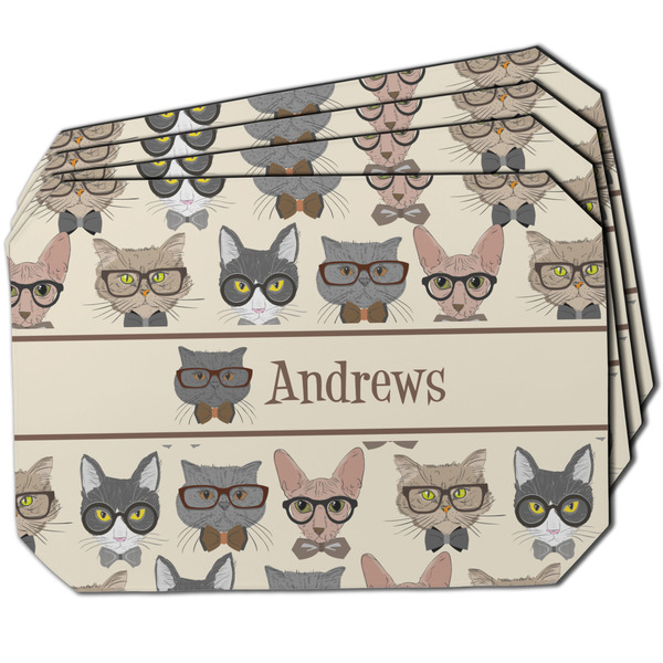 Custom Hipster Cats Dining Table Mat - Octagon w/ Name or Text