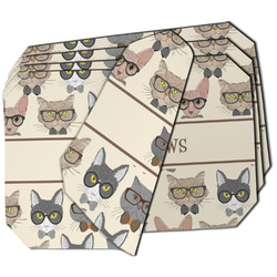 Hipster Cats Dining Table Mat - Octagon - Set of 4 (Double-SIded) w/ Name or Text