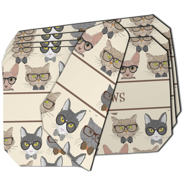 Custom Hipster Cats Dining Table Mat - Octagon - Set of 4 (Double-SIded) w/ Name or Text