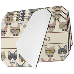 Hipster Cats Dining Table Mat - Octagon - Set of 4 (Single-Sided) w/ Name or Text