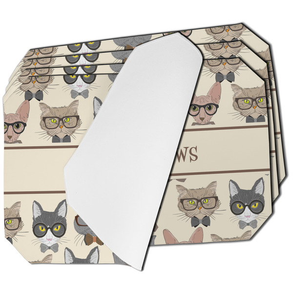 Custom Hipster Cats Dining Table Mat - Octagon - Set of 4 (Single-Sided) w/ Name or Text
