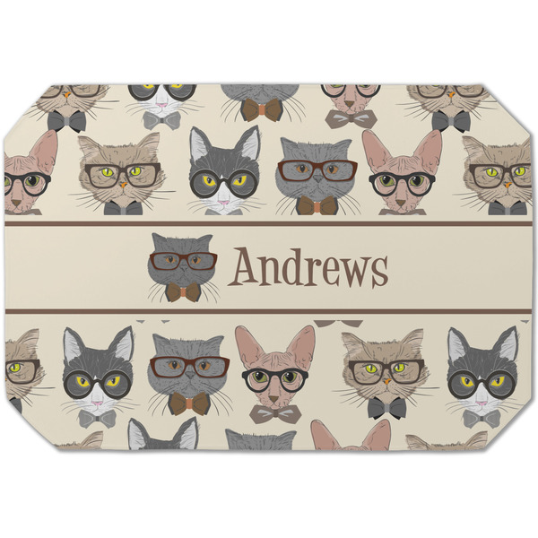 Custom Hipster Cats Dining Table Mat - Octagon (Single-Sided) w/ Name or Text