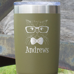Hipster Cats 20 oz Stainless Steel Tumbler - Olive - Double Sided (Personalized)