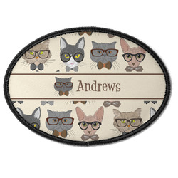 Hipster Cats Iron On Oval Patch w/ Name or Text