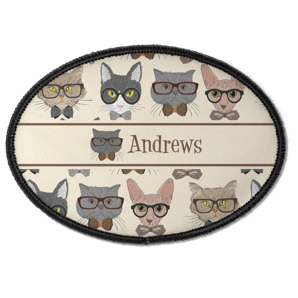 Custom Hipster Cats Iron On Oval Patch w/ Name or Text