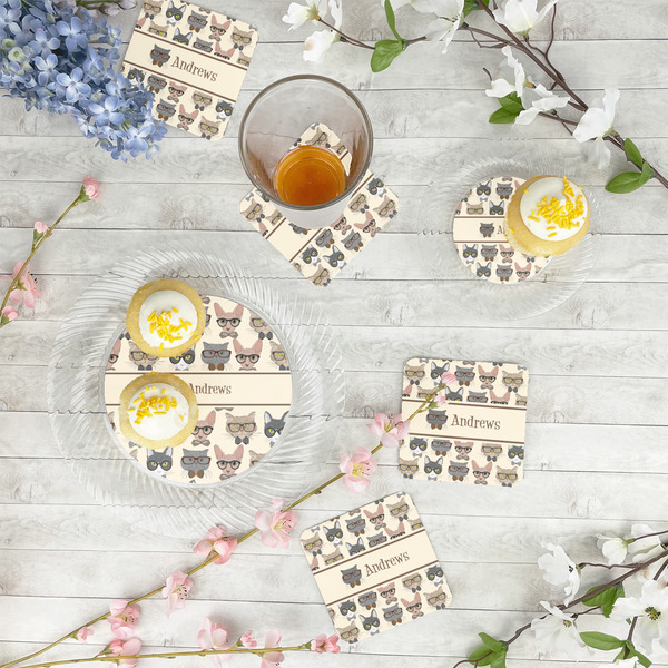 Hipster Cats Paper Coasters - In Context