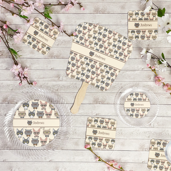 Hipster Cats Party Supplies Combination Image - All items - Plates, Coasters, Fans