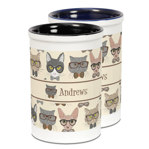 Custom Hipster Cats Ceramic Pencil Holder - Large