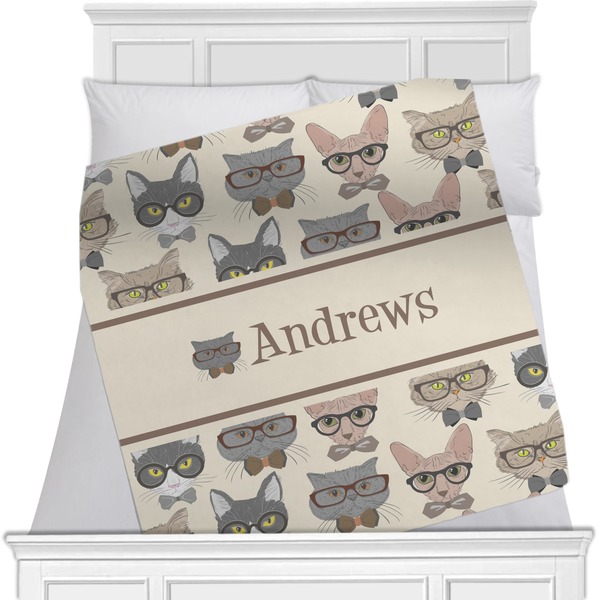 Custom Hipster Cats Minky Blanket - Twin / Full - 80"x60" - Double Sided (Personalized)
