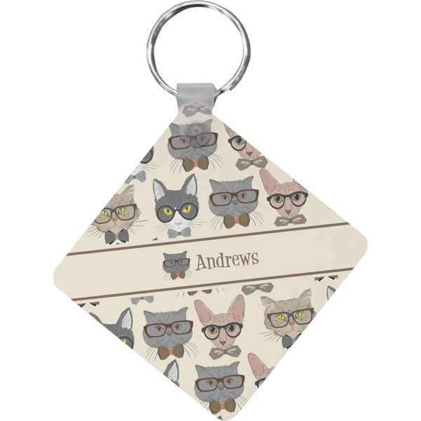 Custom Hipster Cats Diamond Plastic Keychain w/ Name or Text