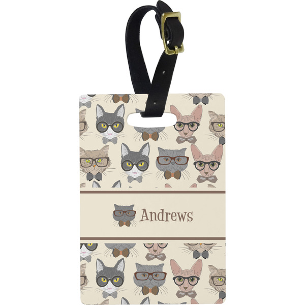 Custom Hipster Cats Plastic Luggage Tag - Rectangular w/ Name or Text