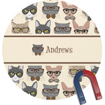 Hipster Cats Round Fridge Magnet (Personalized)