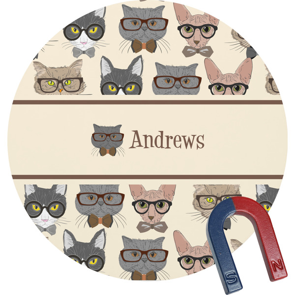 Custom Hipster Cats Round Fridge Magnet (Personalized)
