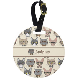 Hipster Cats Plastic Luggage Tag - Round (Personalized)
