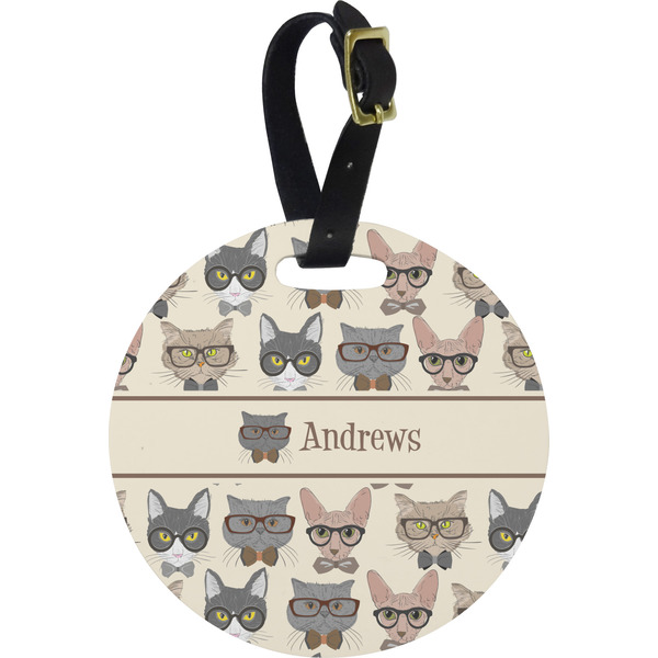 Custom Hipster Cats Plastic Luggage Tag - Round (Personalized)