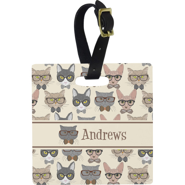 Hipster Cats Personalized Square Luggage Tag