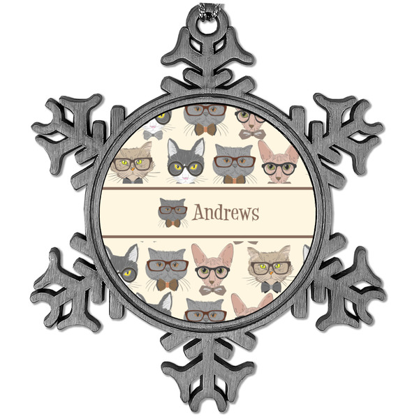 Custom Hipster Cats Vintage Snowflake Ornament (Personalized)