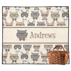 Hipster Cats Outdoor Picnic Blanket (Personalized)