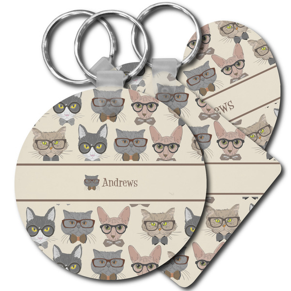 Custom Hipster Cats Plastic Keychain (Personalized)